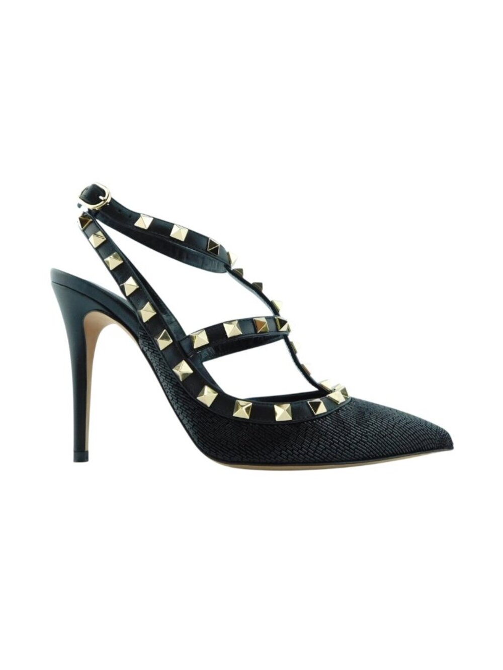 VALENTINO Rockstud Black Crystal Bead Caged Leather Ankle Strap Heel Pumps 37
